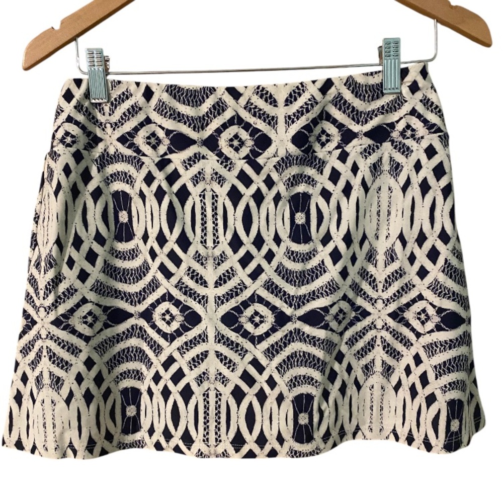 Bo And Nic Skort Skirt Golf Tennis Geometric Print Women Size Small Blue Ivory